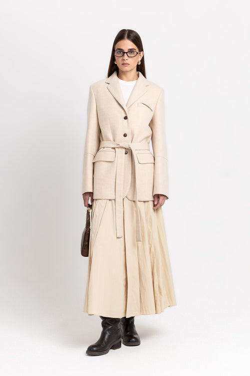 Butter beige crinkle effect voluminous skirt