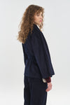 Navy blue corduroy belted wide sleeve jacket