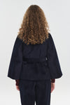 Navy blue corduroy belted wide sleeve jacket