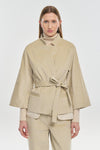 Stone corduroy belted wide sleeve jacket