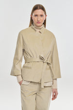 Stone corduroy belted wide sleeve jacket