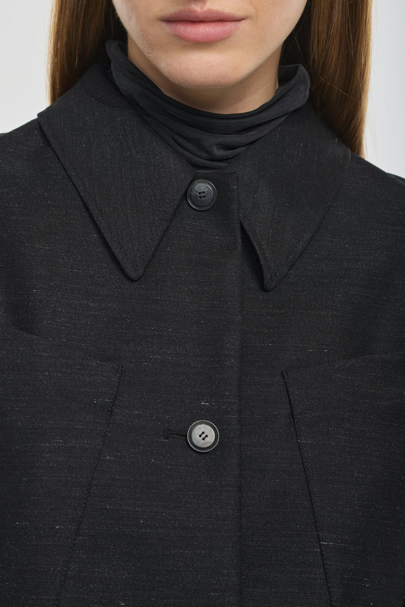 Black mohair shantung short fitted jacket