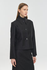 Black mohair shantung short fitted jacket