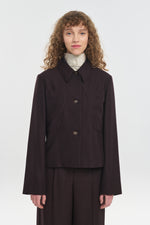 Oxblood viscose wool crepe short fitted jacket