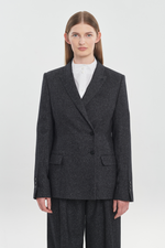 Black wool silk tweed double-breasted blazer