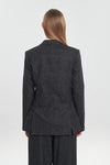 Black wool silk tweed double-breasted blazer