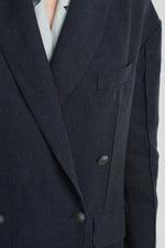 Navy linen power suit jacket