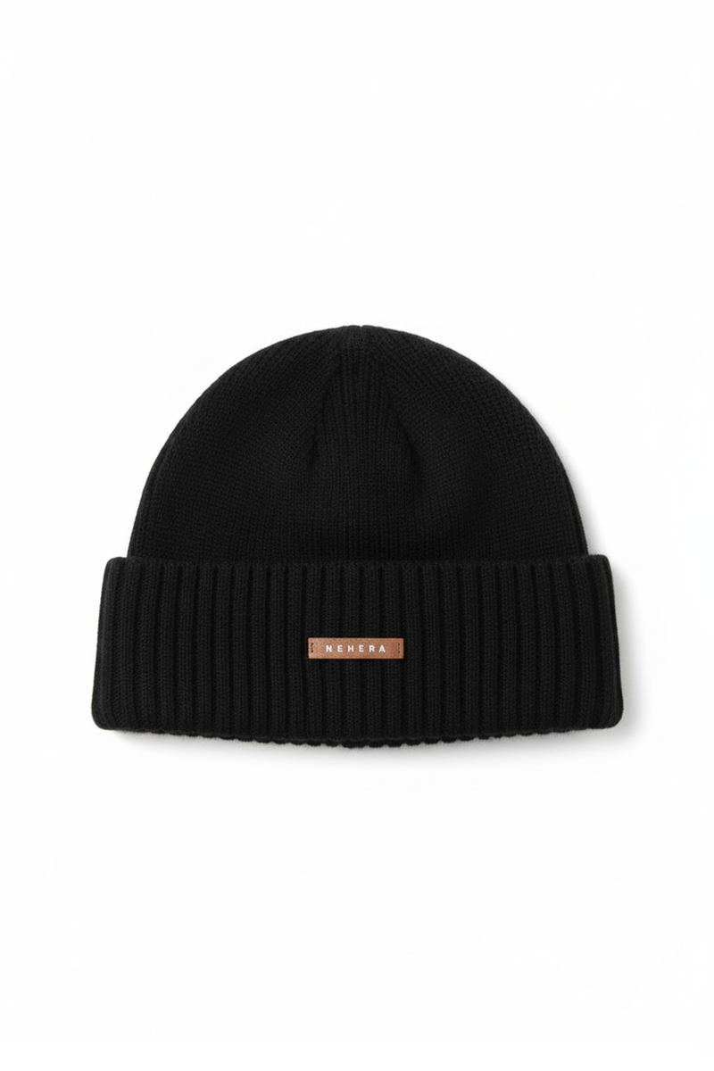 Black extra fine merino beanie