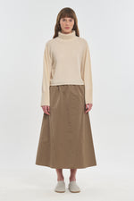 Dark beige trench cotton A-line midi skirt