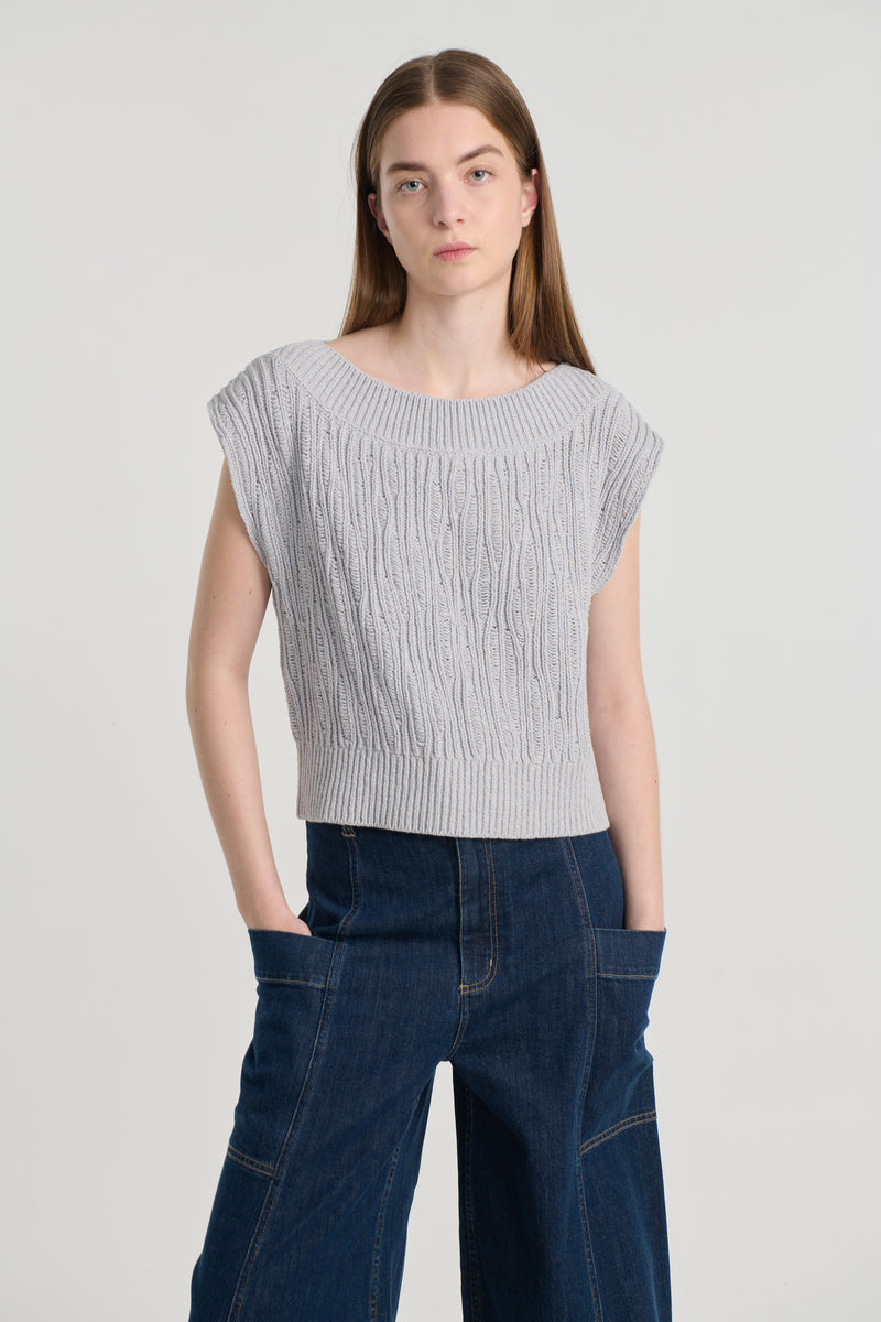 Light grey linen cotton knitted vest