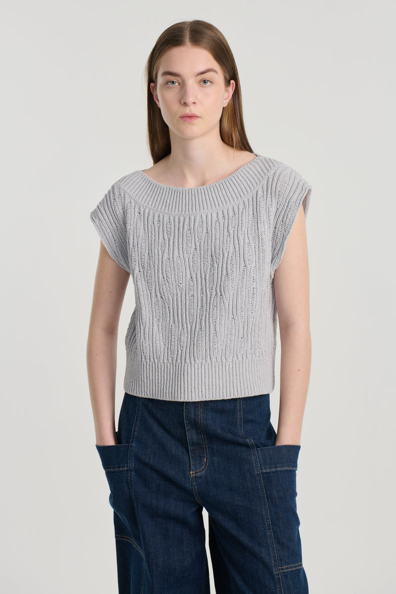 Light grey linen cotton knitted vest