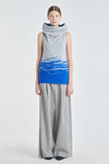Grey and cobalt blue cashmere jacquard top