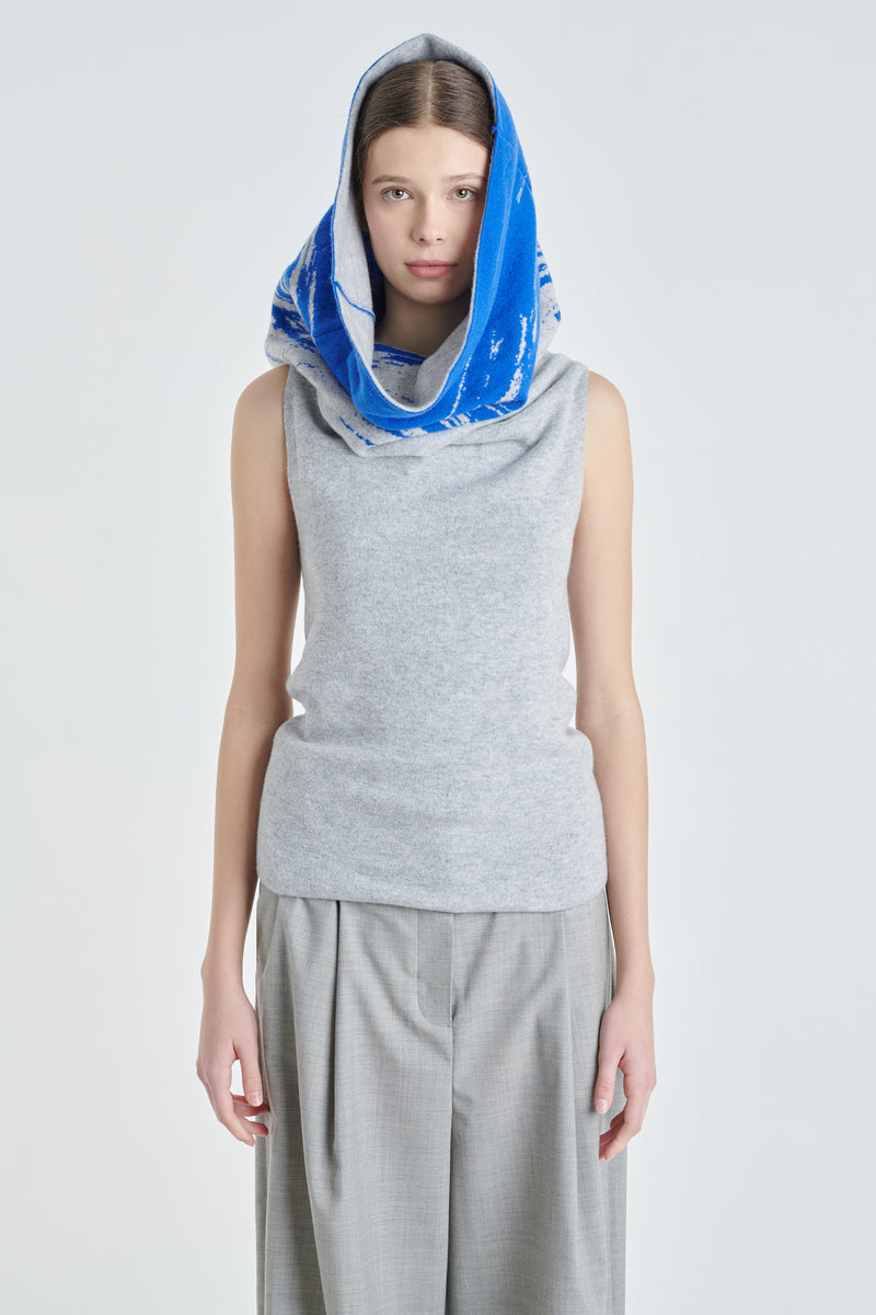 Grey and cobalt blue cashmere jacquard top