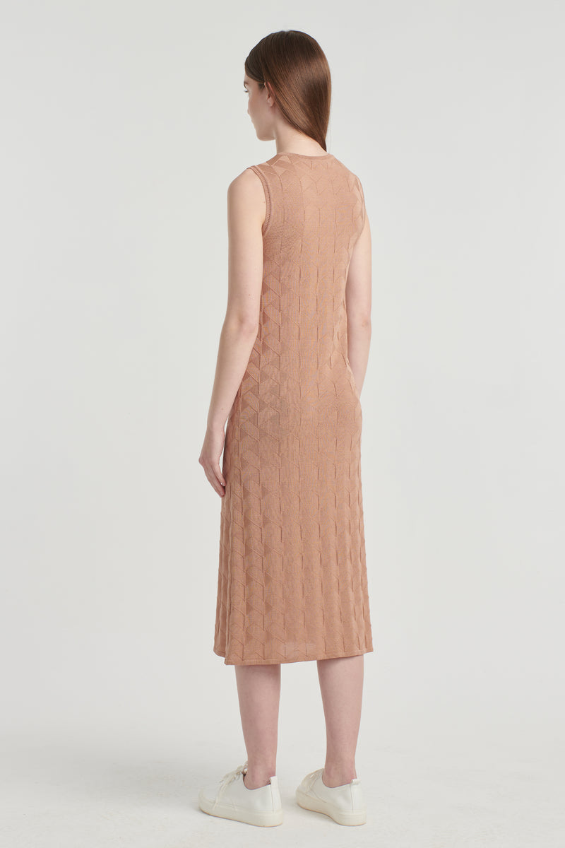 Blush beige knit textured slip dress