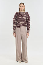 Burgundy & beige extra fine merino pullover