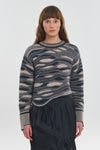 Grey blue & beige extra fine merino pullover