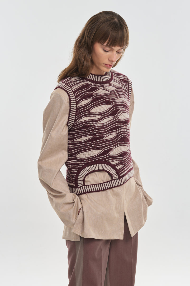 Burgundy & beige extra fine merino vest