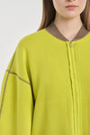 Taupe & lime cotton doubleface knitted bomber