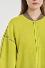 Taupe & lime cotton doubleface knitted bomber