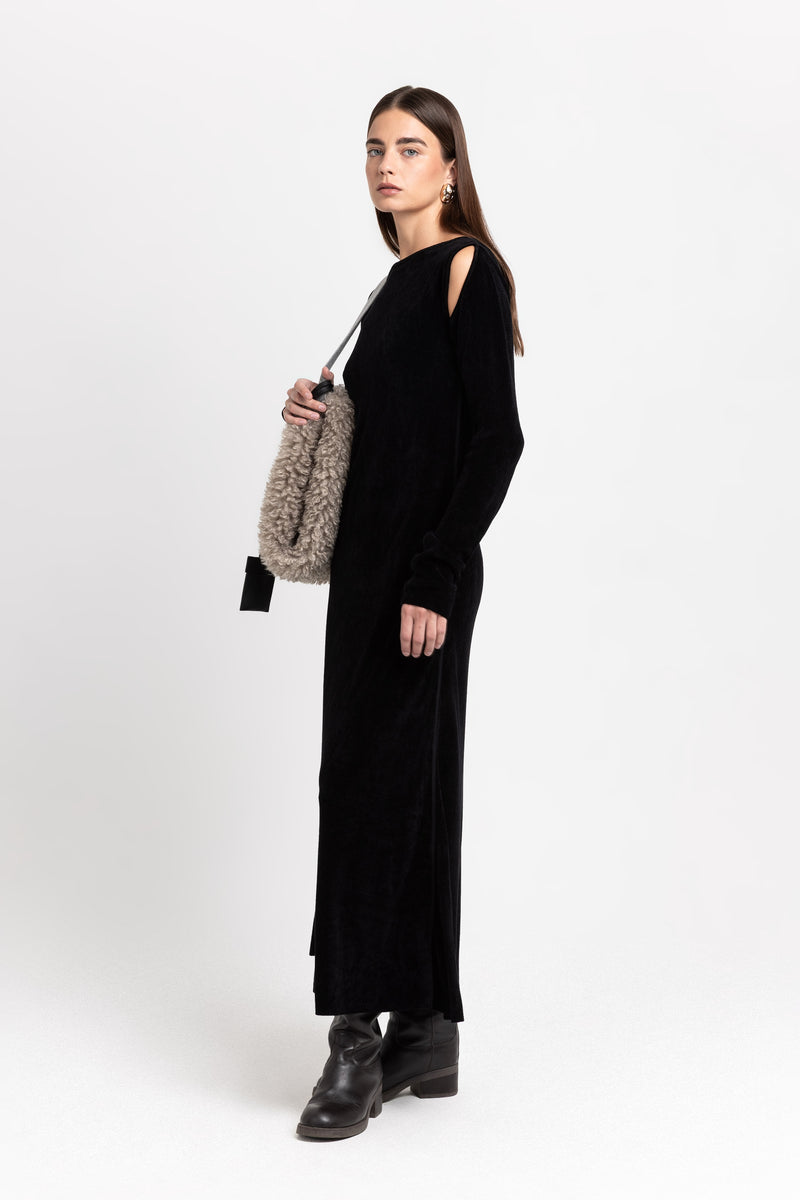 Black chenille dress with cutouts