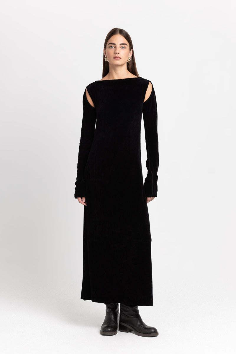 Black chenille dress with cutouts