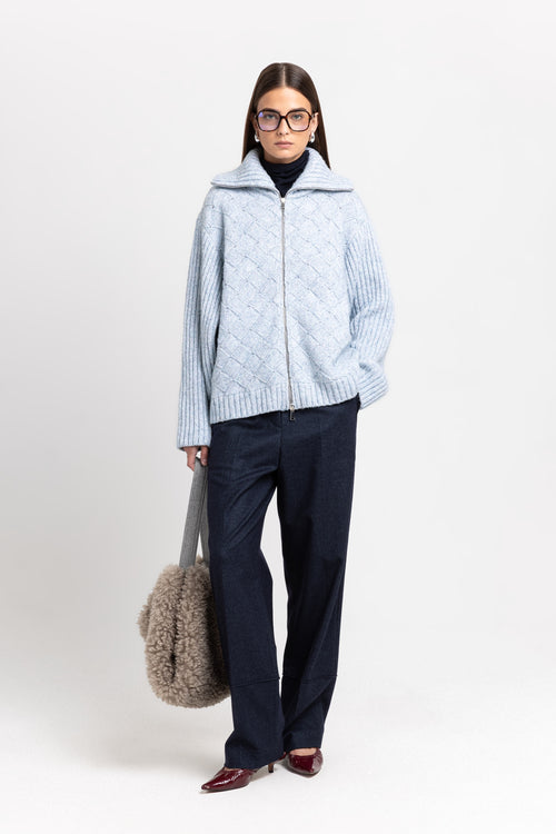 Cloud blue merino blend unisex chunky cardigan