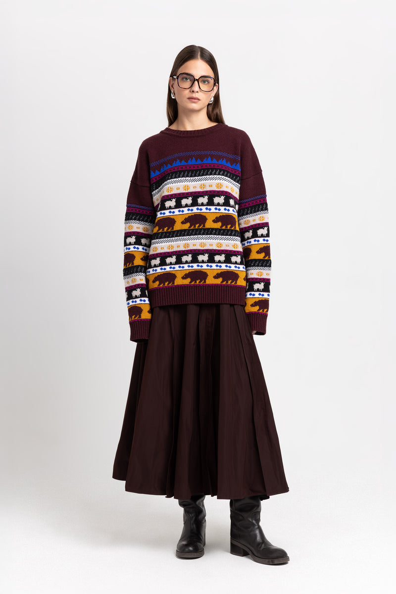 Wine red voluminous skirt