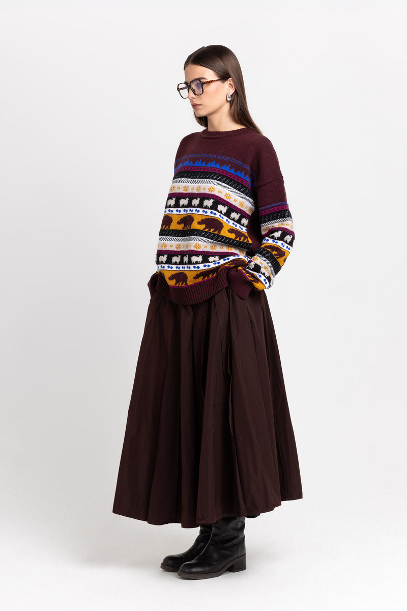 Wine red voluminous skirt