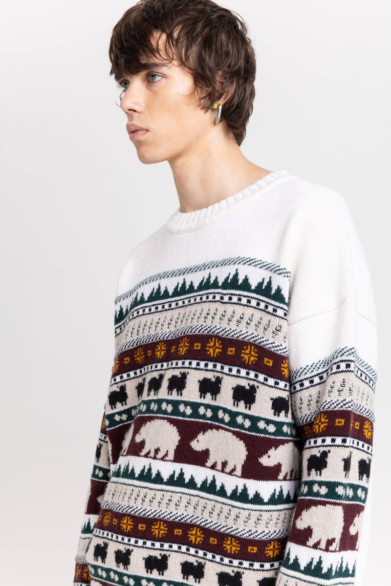 Light mix fine merino unisex holiday jacquard pullover