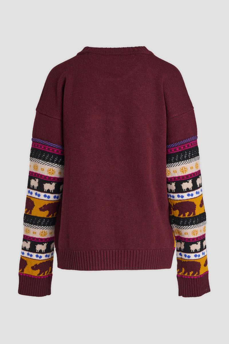 Dark mix fine merino unisex holiday jacquard pullover