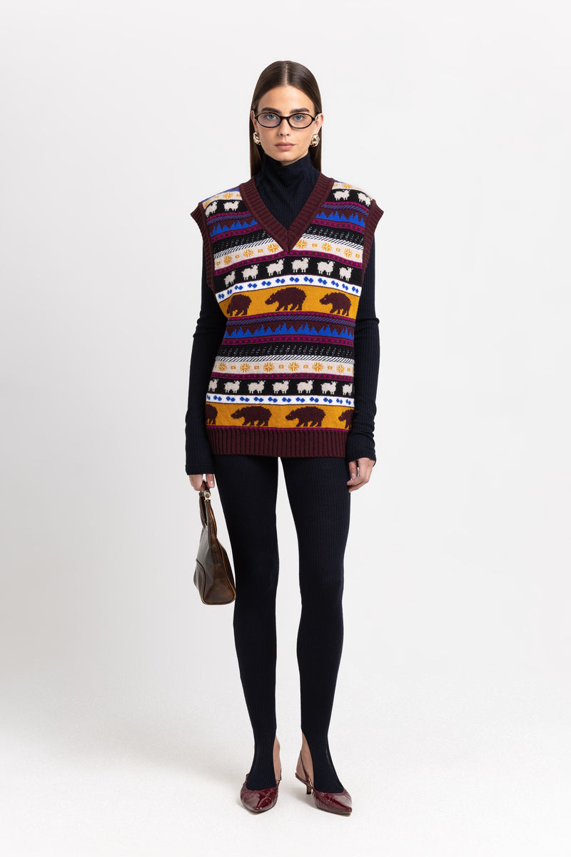 Dark mix fine merino unisex holiday jacquard vest