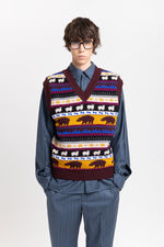 Dark mix fine merino unisex holiday jacquard vest