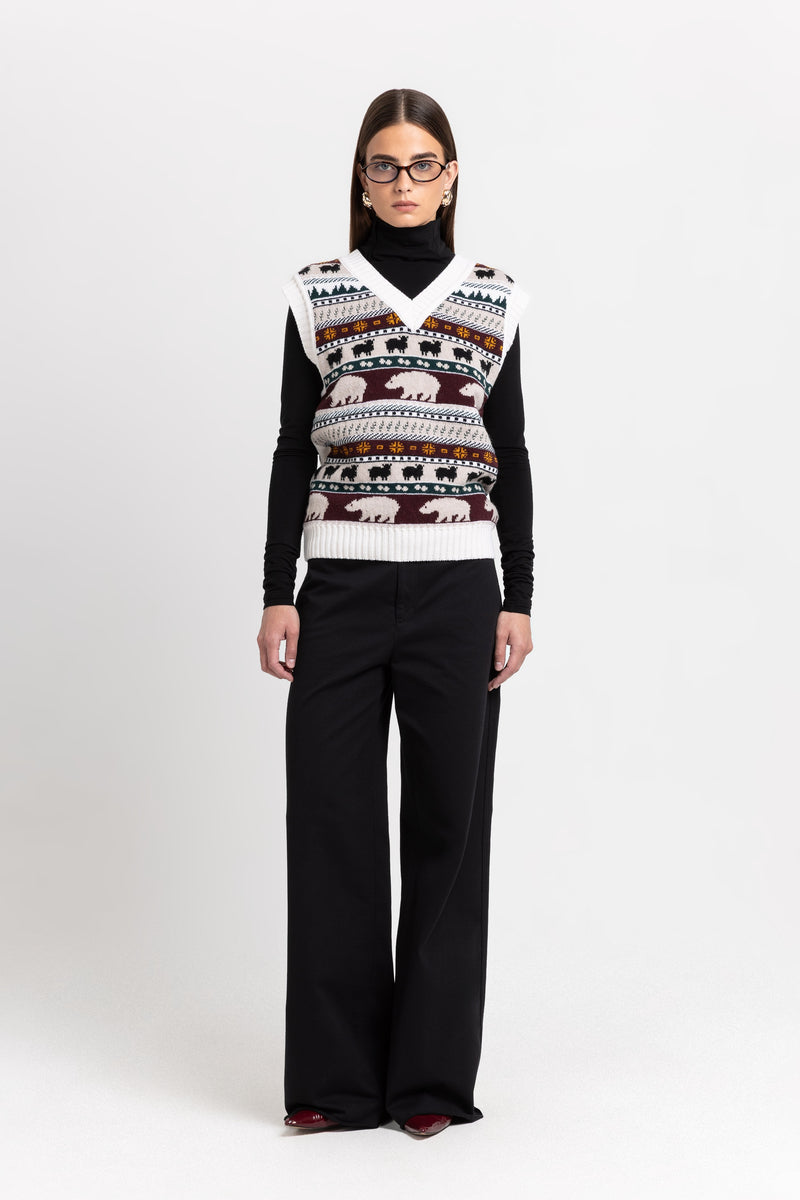 Light mix fine merino unisex holiday jacquard vest