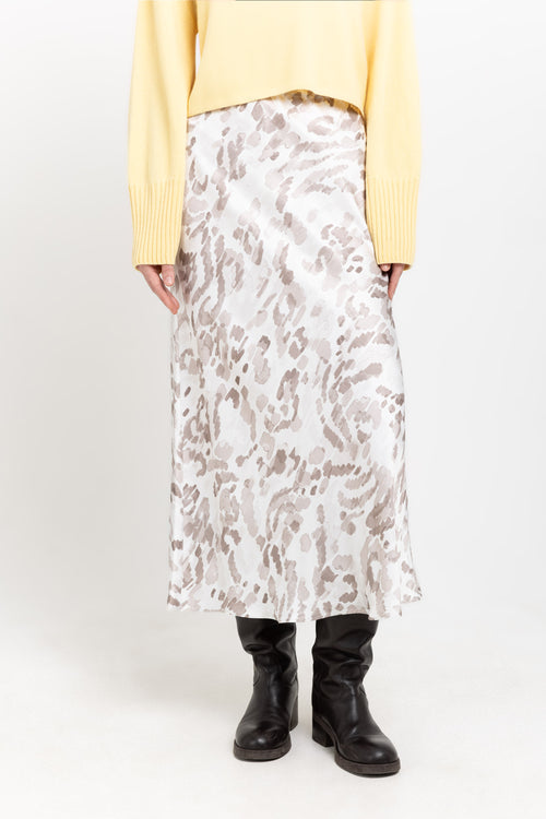 Taupe viscose print watercolor pull-on skirt