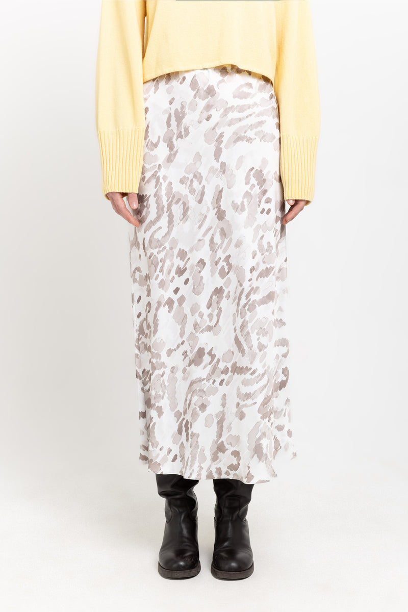 Taupe viscose print watercolor pull-on skirt