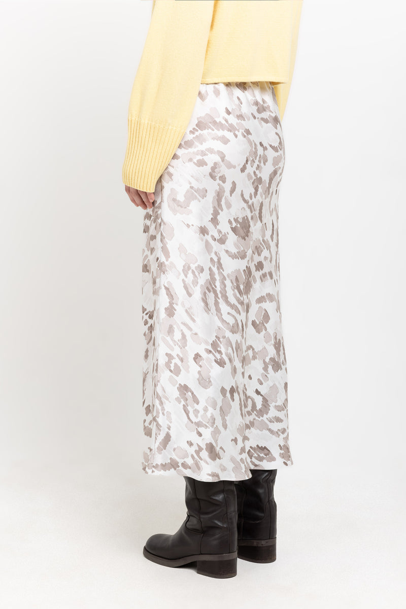 Taupe viscose print watercolor pull-on skirt