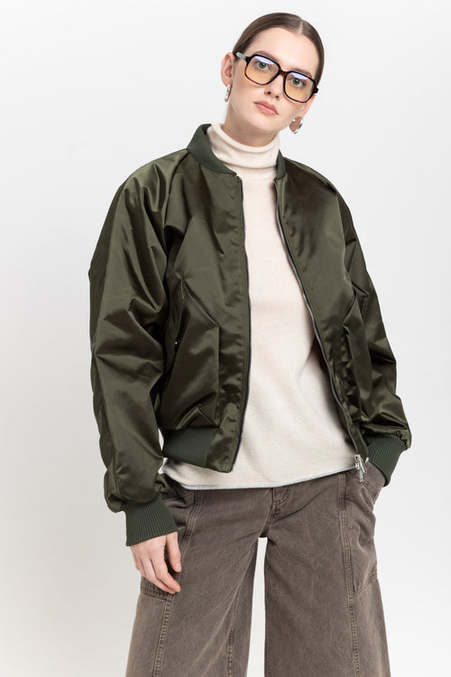 Dark green econyl satin bomber