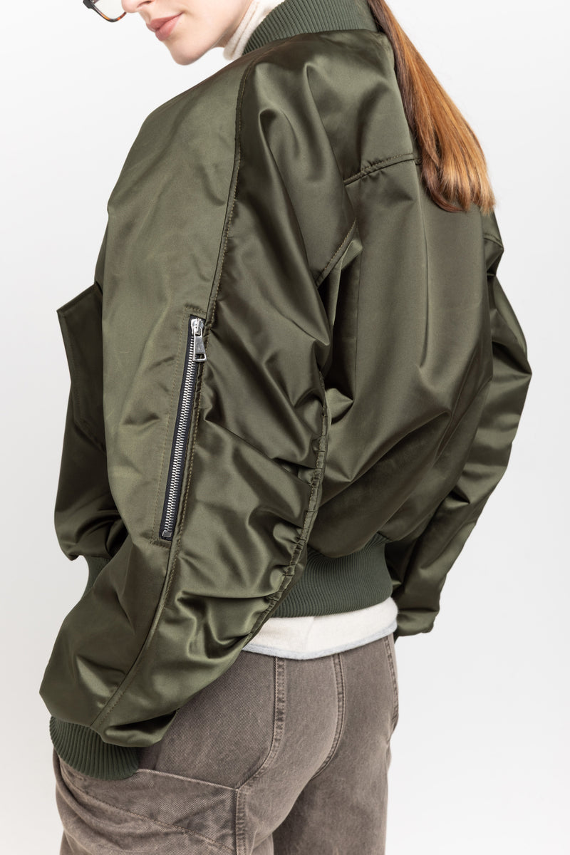 Dark green econyl satin bomber