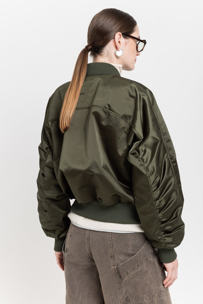 Dark green econyl satin bomber