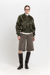 Dark green econyl satin bomber