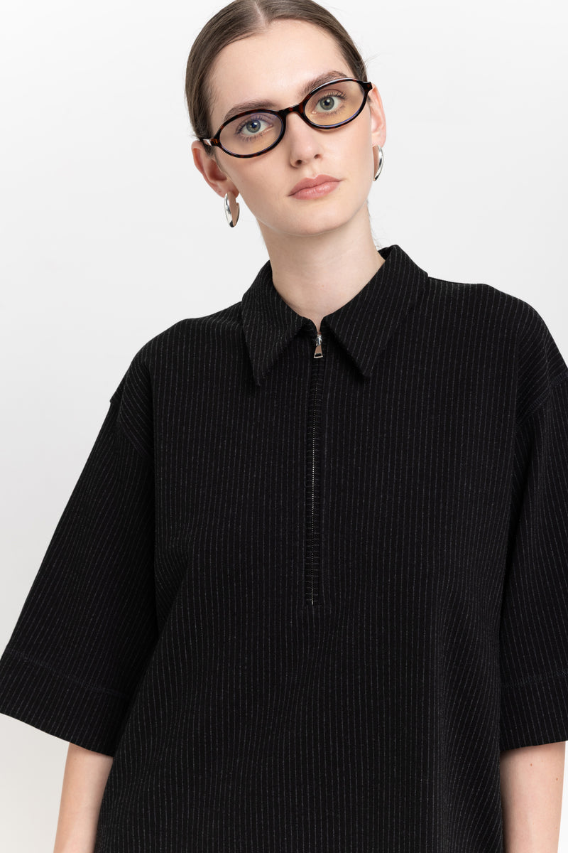 Black with grey stripes bistretch dress