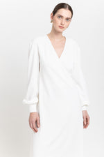 Off white elastic crepe wrap dress
