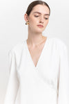 Off white elastic crepe wrap dress