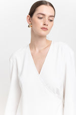 Off white elastic crepe wrap dress