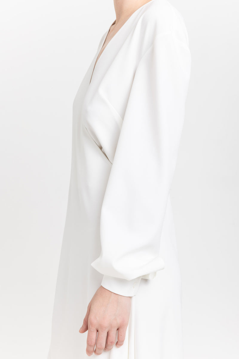 Off white elastic crepe wrap dress