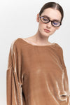 Beige red silk viscose velvet open back top
