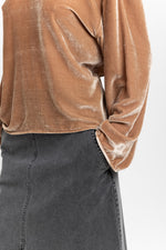 Beige red silk viscose velvet open back top