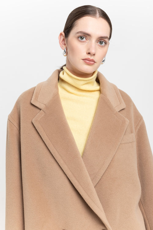 Camel plush superfine wool relaxed short coat