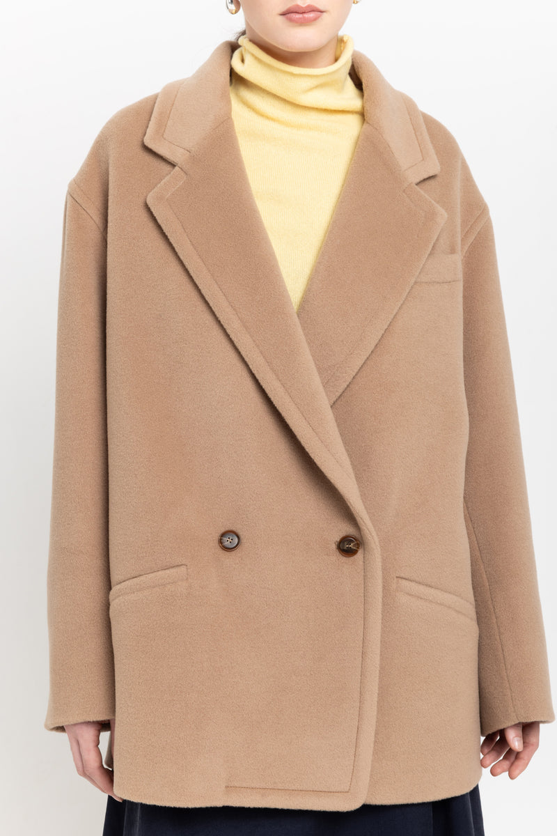 Camel plush superfine wool relaxed short coat