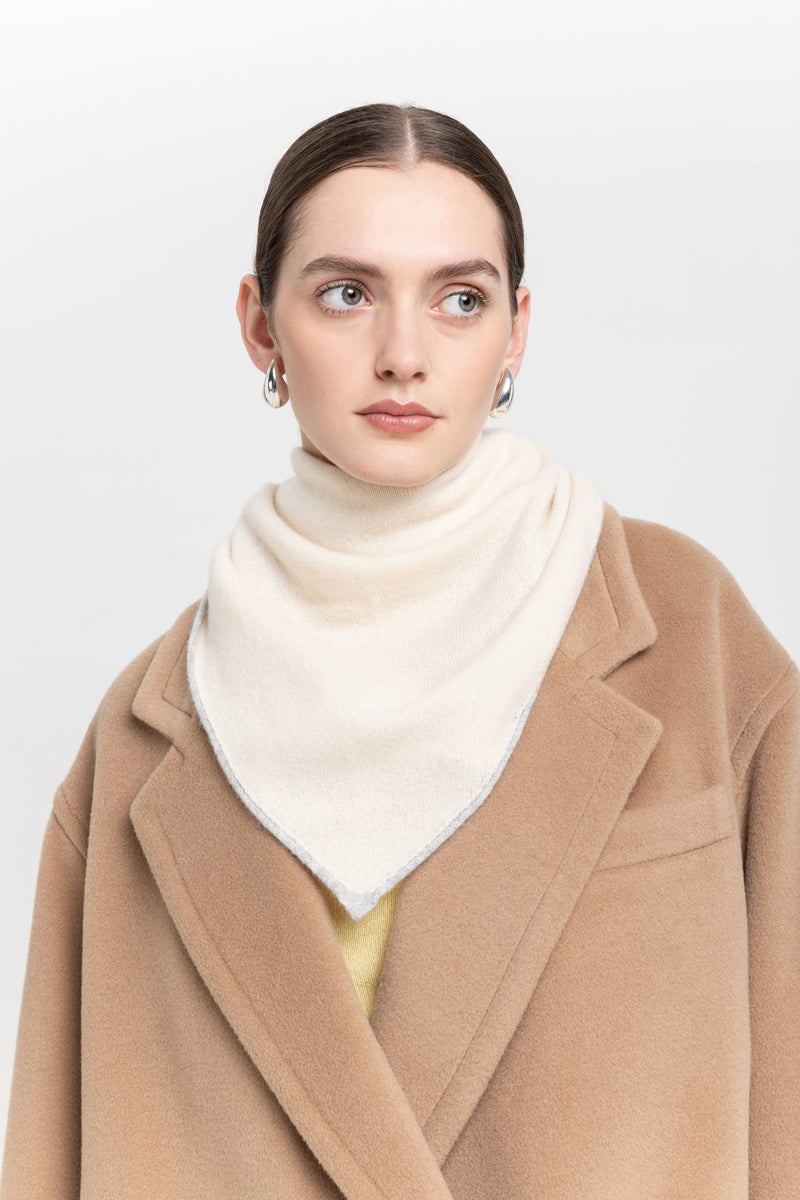 Pearl white & grey dawn cashmere triangle scarf